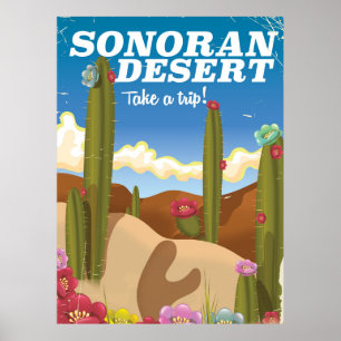 Sonoran Desert cactus Tecknads reseaffisch. Poster