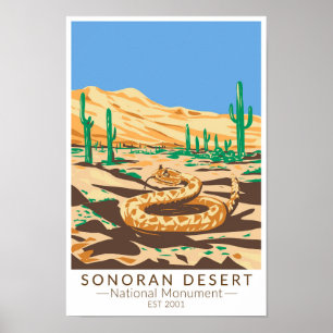 Sonoran Desert National Monument Rattlesnake Retro Poster