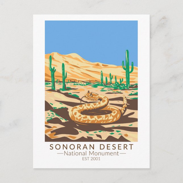 Sonoran Desert National Monument Skallerorm Retro Vykort (Framsida)
