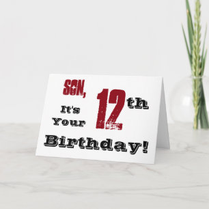 Son's 12:e födelsedag hälsning i svart, rött, vitt kort