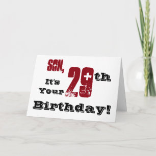 Sons 29th födelsedaghälsning i svarten, rött som kort