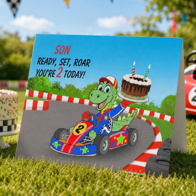 Sons 2-årsdag Dinosaurie Race Car Ready Set  Kort (Skapare uppladdad)
