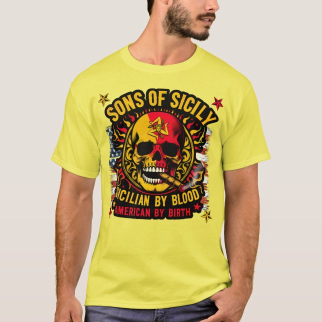 Sons av Sicilien från Blood American av Birth T Shirt (Framsida)