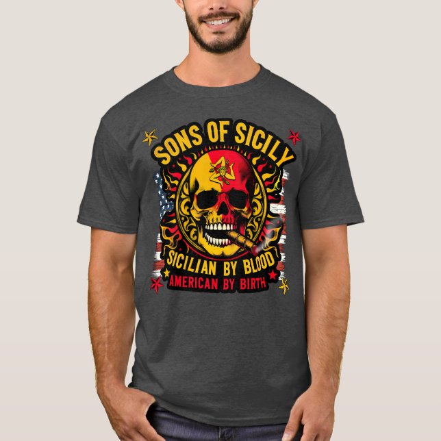 Sons av Sicilien från Blood American av Birth T Shirt (Framsida)
