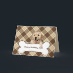 Son's birthday golden retriever on plaid kort<br><div class="desc">Golden retriever dog on large bone and brown plaid for Son's birthday</div>