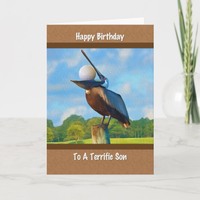 Son's Birthday, Pelican med Golf Boll Card Kort (Framsida)