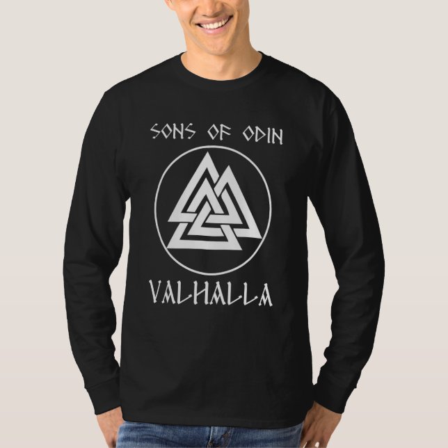 Sons of Odin Valhalla Walhalla Wotan Asgard Vikin T Shirt (Framsida)