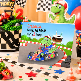 Sonson 2-års födelsedag Dinosaurie Racingbil Klar Kort