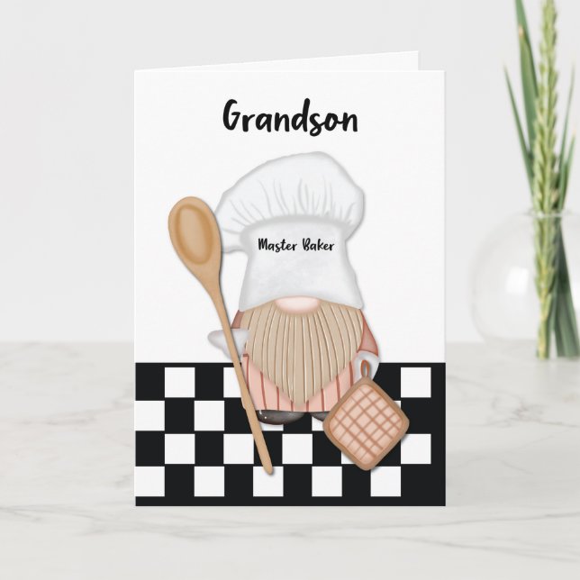 Sonson Födelsedag Whimsical Gnome Bagare Bakning Kort (Framsida)