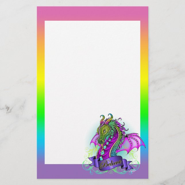 "Sonya" Rainbow Tro Dragon Art Stationery Brevpapper (Framsida)
