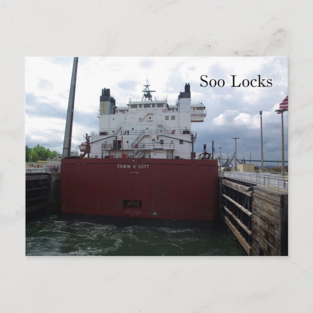 Soo Locks & Edwin H. Gott-postkort Vykort (Framsida)