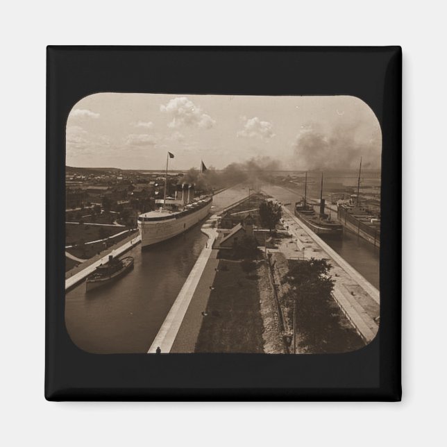 Soo Locks Magic Lantern Slide Sepia Magnet (Framsidan)