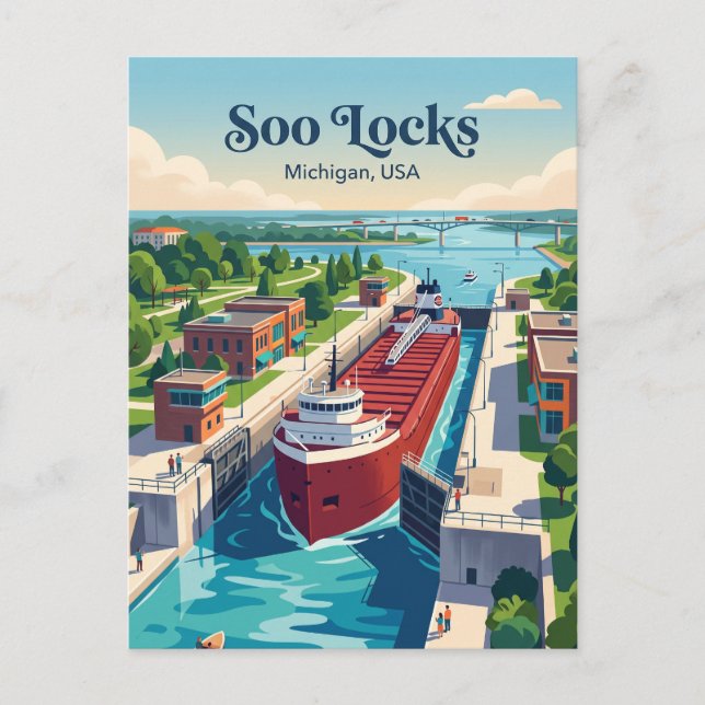 Soo Locks Michigan Vykort (Framsida)