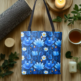 Soothing Blue Blommar Hälsa Tote Bag Tygkasse