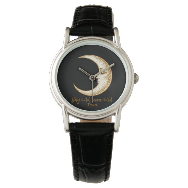 Soothing Crescent Moon Stay Wild, Moon Child Armbandsur (Framsida)