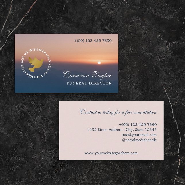 Soothing Sunset Add Logo Funeral Director Visitkort (Skapare uppladdad)