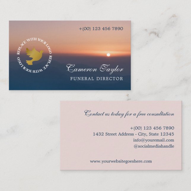Soothing Sunset Add Logo Funeral Director Visitkort (Fram/baksida)