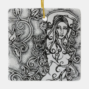 Sopa upp Bläck Goddess Pagan Art Julgransprydnad Keramik