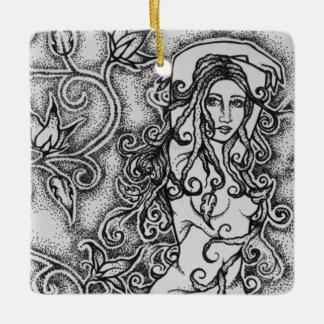Sopa upp Bläck Goddess Pagan Art Julgransprydnad Keramik (Framsida)