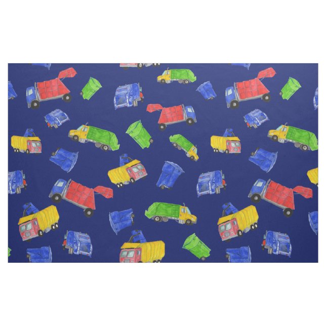 Sopgaller Soptransporter Mönstrad Blå Tyg (Fat Quarter)