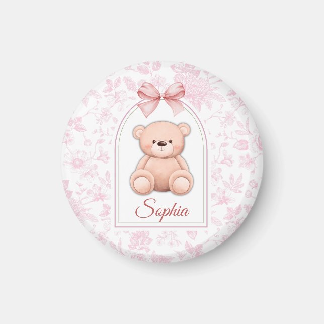 Sophia | Anpassningsbar Rosa Nalle Försörjningsdes Magnet (Framsidan)