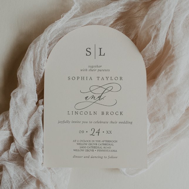 SOPHIA Arch Beige Minimal Chic Formal Bröllop Inbjudningar (SOPHIA Arch Beige Minimal Chic Formal Wedding Invitation)