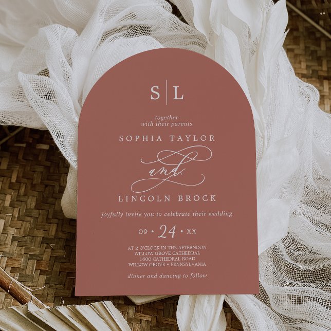 SOPHIA Arch Burnt Orange Rust Terracotta Bröllop Inbjudningar (SOPHIA Arch Burnt Orange Rust Terracotta Wedding Invitation)