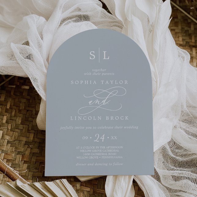 SOPHIA Arch Coastal Blue Minimalist Simple Bröllop Inbjudningar (SOPHIA Arch Coastal Blue Minimalist Simple Wedding Invitation)