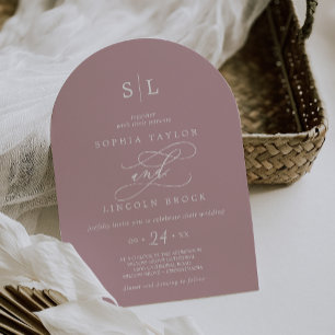 SOPHIA Arch Monogram Dusty Ro minimalist Bröllop Inbjudningar