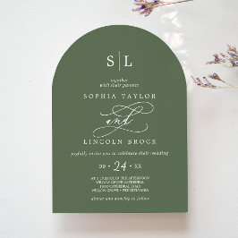 SOPHIA Arch Monogram Woodland Oliv grönt Bröllop Inbjudningar
