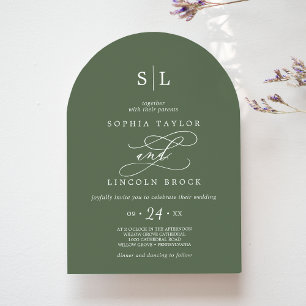 SOPHIA Arch Monogram Woodland Oliv grönt Bröllop Inbjudningar