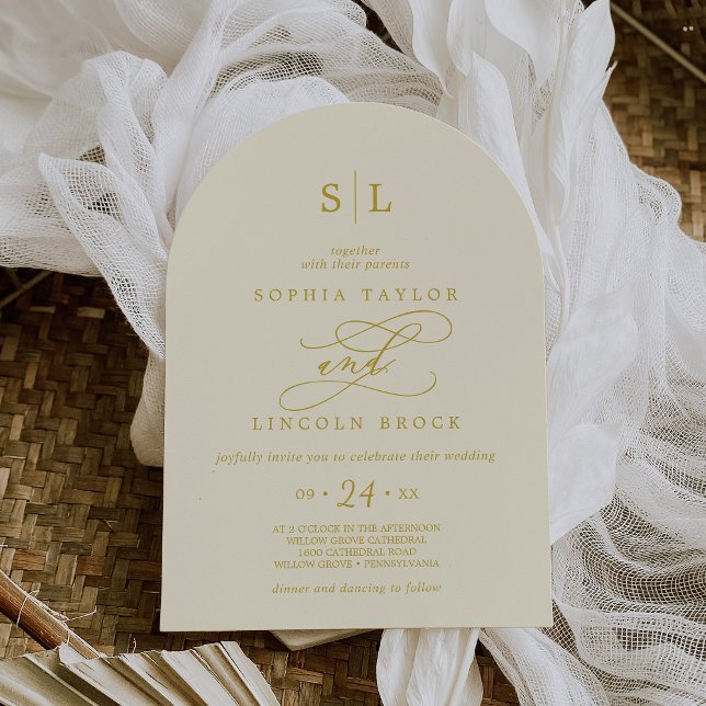 SOPHIA Arch Simple Cream Butter Gult Bröllop Inbjudningar (SOPHIA Arch Simple Cream Butter Yellow Wedding Invitation)