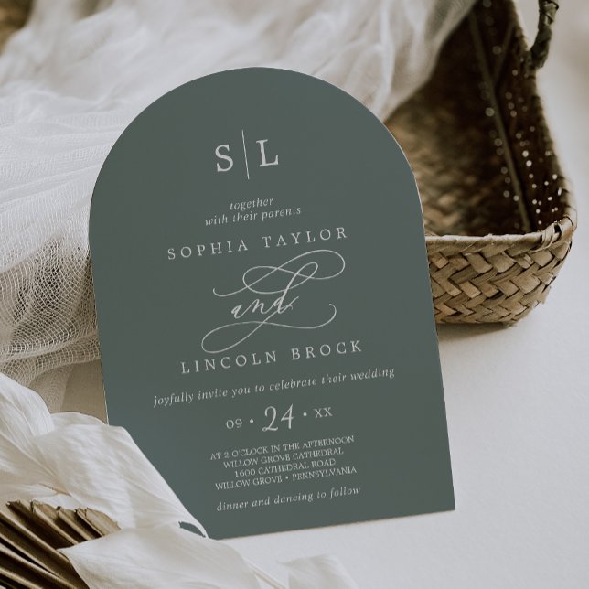 SOPHIA Arch Tropical Grönt Destination Wedding Inbjudningar (SOPHIA Arch Tropical Green Destination Wedding Invitation)