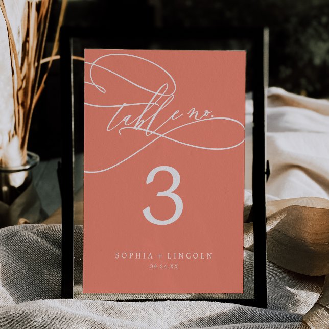 SOPHIA Bright Coral 5x7-tums Bröllop-Bordsnummer Inbjudningar (SOPHIA Bright Coral 5x7" Wedding Table Number)
