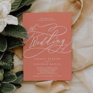 SOPHIA Bright Coral Rosa Orange Beach Wedding Inbjudningar