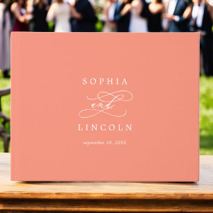SOPHIA Bright Coral Summer Monogram Bröllop Gästböcker