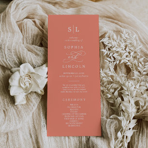 SOPHIA Bright Coral Summer Monogram Bröllop Program