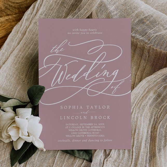 SOPHIA Dusty Ro Mauve Simple Modern Boho Bröllop Inbjudningar (SOPHIA Dusty Rose Mauve Simple Modern Boho Wedding Invitation)