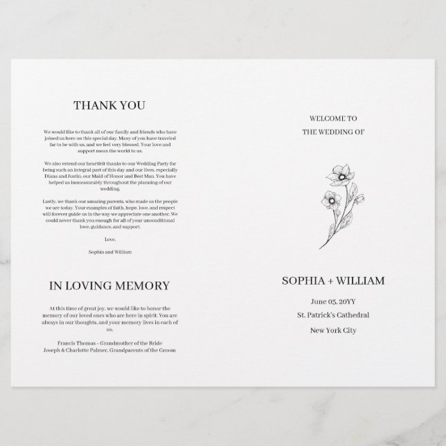 Sophia Elegant Typografi Vikt Bröllopsprogram (Framsida)