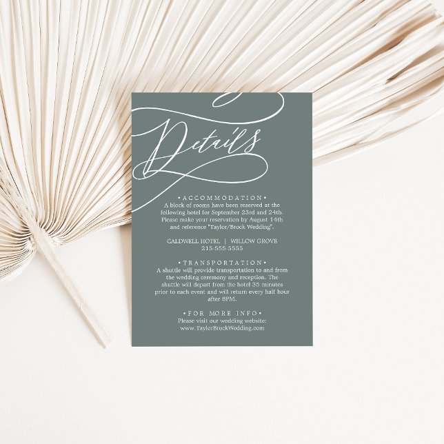 SOPHIA Eleganta Tropicala Gröna Salvia Bröllopsdet Tilläggskort (SOPHIA Elegant Tropical Green Sage Wedding Details Enclosure Card)