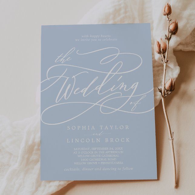 SOPHIA Light Baby blue Chic Elegant Finare Bröllop Inbjudningar (SOPHIA Light Baby Blue Chic Elegant Fancy Wedding Invitation)