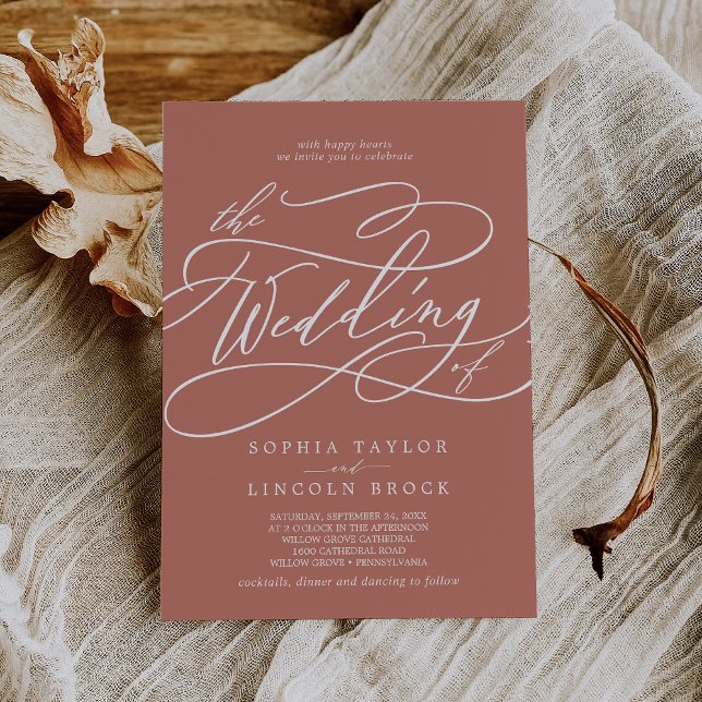 SOPHIA minimal Rustic Autumn Terracotta Bröllop Inbjudningar (SOPHIA Minimal Rustic Autumn Terracotta Wedding Invitation)