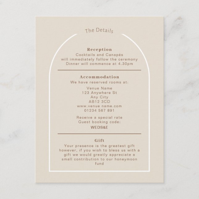 SOPHIA Modern Desert Boho Arch-informationskort Tilläggskort (Framsida)