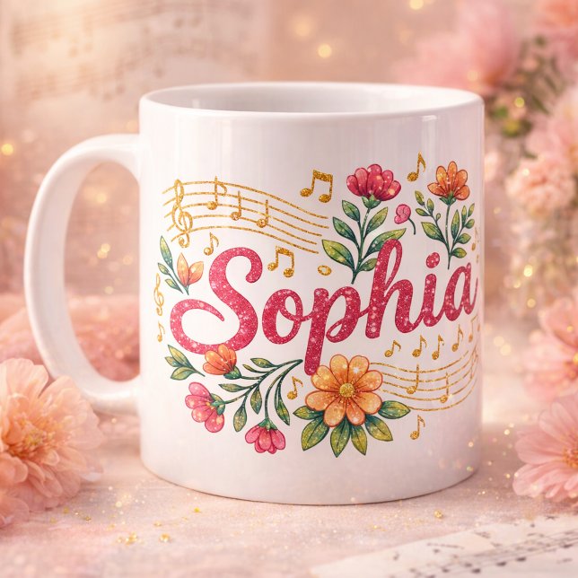 Sophia Musikälskare Blommig glittermugg Kaffemugg (Sophia Music Lover Floral Glitter Mug)