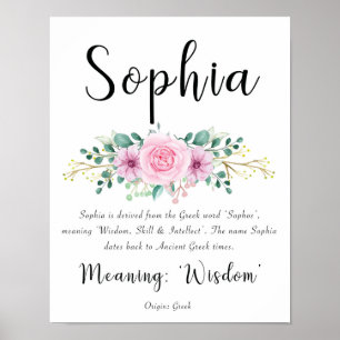 Sophia Namn: Skriv ut med Rosa Flowers Poster