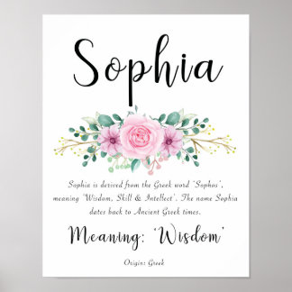 Sophia Namn: Skriv ut med Rosa Flowers Poster