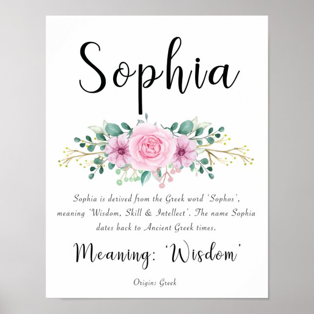 Sophia Namn: Skriv ut med Rosa Flowers Poster (Framsidan)