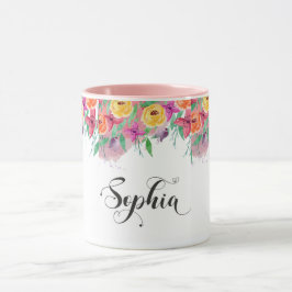 Sophia namn-tecken Sophia blommigt Calligraphy Bab Mugg