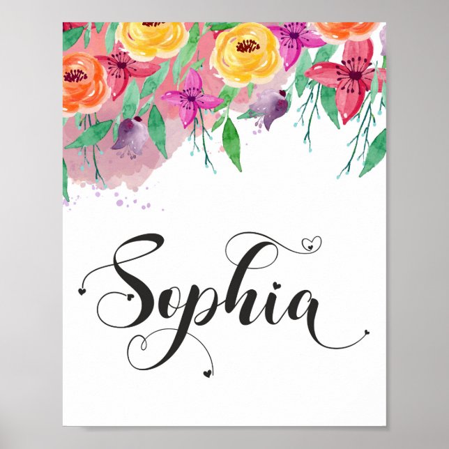 Sophia namn-tecken Sophia blommigt Calligraphy Bab Poster (Framsidan)