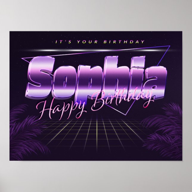 Sophia Namn Vorname lila retro Poster Geburtstag (Framsidan)